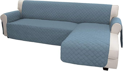 Easy-Going Reversible L-Shape Sectional Couch Cover, Small, Light Blue | Soft Sofa Slipcover For Dogs, Fits Left/Right Chaise Lounge Protector, Water Resistant Mat For Living Room