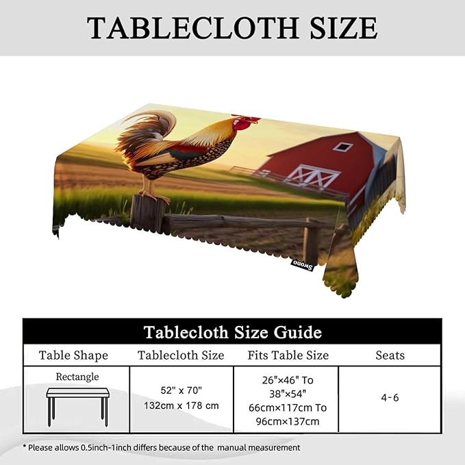 Swono Tablecloth Rooster, Sunrise Rooster Hen Farm Fence Table Cloth for Kitchen Dining Tabletop Decoration Parties Weddings Buffets, 52 X 70 Inch Rectangle Tablecloth