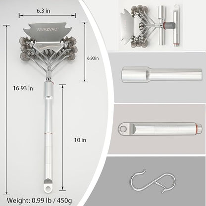 Stainless Steel BBQ Grill Brush with Detachable Aluminum Handle The Combination of the Coiled Wire Brush and the Sturdy Scraper, Bristle Free Detachable Design for Easy Storage
