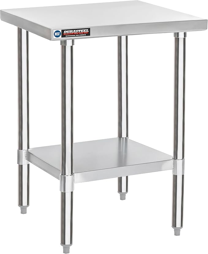 DuraSteel 24x24 Stainless Steel Prep Table - NSF Commercial Outdoor Grill Worktable - Metal Side Mixer Stand with Under Shelf - For Laundry Room, Kitchen, Small Spaces