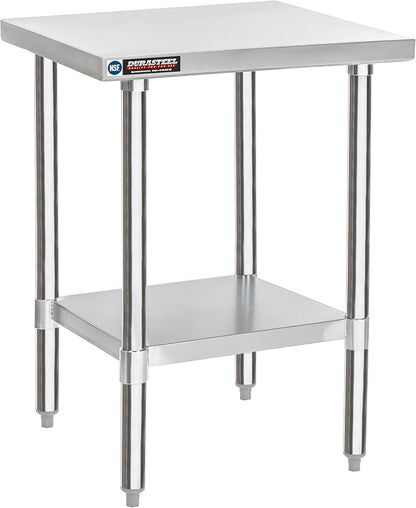 DuraSteel 24x24 Stainless Steel Prep Table - NSF Commercial Outdoor Grill Worktable - Metal Side Mixer Stand with Under Shelf - For Laundry Room, Kitchen, Small Spaces