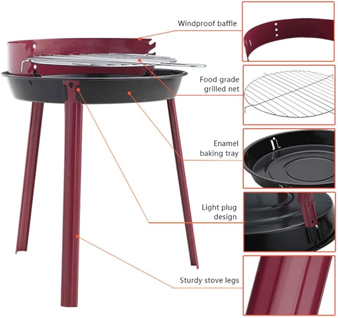 Portable Barbecue Charcoal Grill Stainless Steel Small Charcoal Grill Mini BBQ Tool Kits for Outdoor Cooking Camping Picnics Beach （Size: 38x49.5cm）