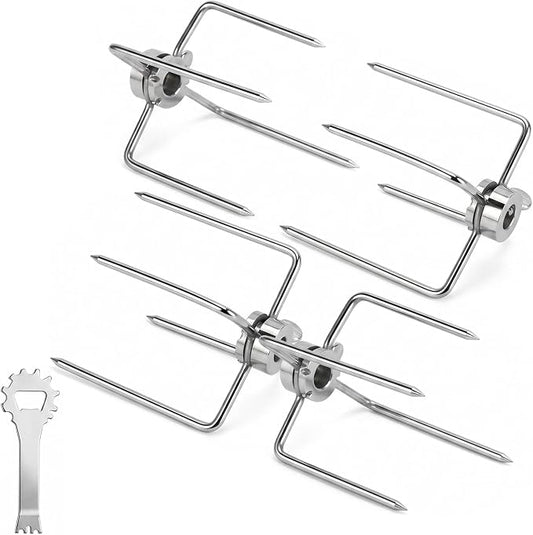 Grill Rotisserie Spit Meat Forks Replacement-Fits 3/8-Inch and 5/16-Inch Square Spit Rods 4pack and Cleaning Tools