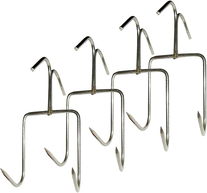 TIHOOD 4Pack Smoker Hooks - Stainless Steel Bacon Hanger, Roast Duck Hooks, Meat Hangers for Smoking, Hanging Bacon Hams, BBQ Grill