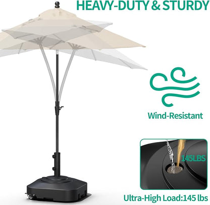 QZER Large Fillable Umbrella Base with 5 Wheels, Outdoor Umbrella Stand | 145lb Heavy Duty & Anti-Rust Patio Umbrella Base for Patio, Deck, Pool, Lawn, Fits Most Sized Umbrellas