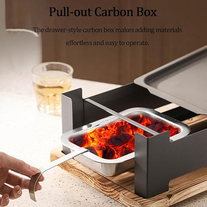 Portable Charcoal Grill with Anti-scalding Base, Camping Campfire Grill Box Non Stick, Foor Outdoor Cooking, Bonfire, Patio, Backyard (black)