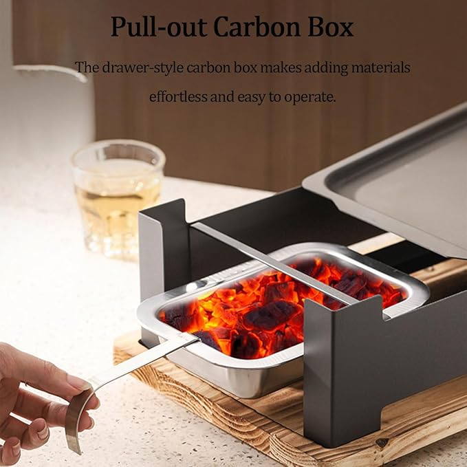 Portable Charcoal Grill with Anti-scalding Base, Camping Campfire Grill Box Non Stick, Foor Outdoor Cooking, Bonfire, Patio, Backyard (gray)