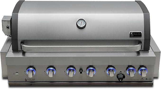 Mont Alpi Premium 44"W x 23"D x 21"H Stainless Steel 6-Burner 87000 BTUs Outdoor Kitchen Kitchen Island Heavy Duty Propane Built-in BBQ Grill Head with Infrared Rear Burner + Rotisserie Kit + Cover