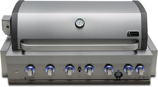 Mont Alpi Premium 44"W x 23"D x 21"H Stainless Steel 6-Burner 87000 BTUs Outdoor Kitchen Kitchen Island Heavy Duty Propane Built-in BBQ Grill Head with Infrared Rear Burner + Rotisserie Kit + Cover
