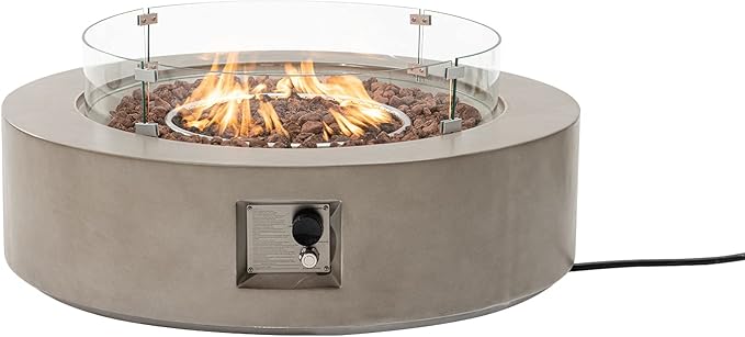HOMPUS Outdoor Round Propane Fire Pit Table, 41''Fire Table w Wind Guard, 50000 BTU Fire Pit w Free Waterproof Cover & Fire Stone for Patio, Garden, Grey