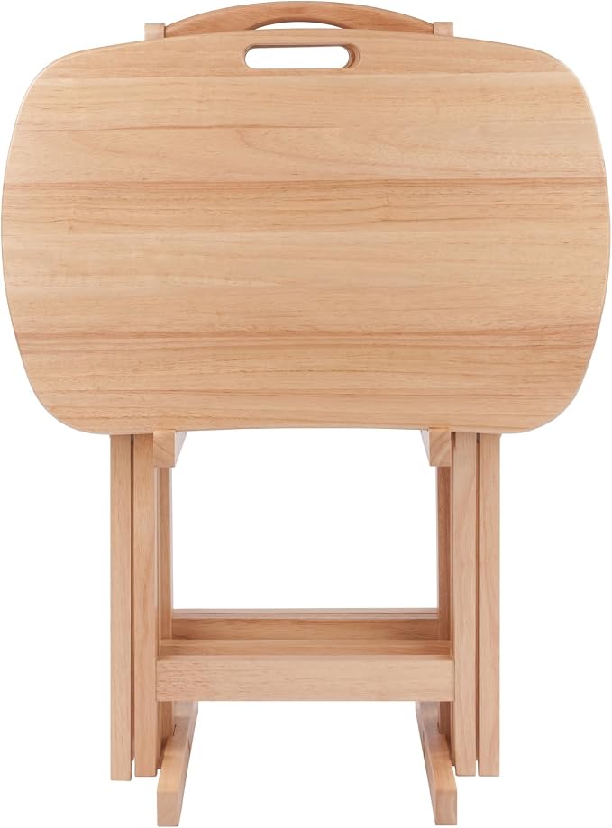 Winsome Lucca Set of 4 Foldable Snack Tables with Storage Rack, Easy to Store Portable Fold Up Table Set for Kitchen, Living Room TV Dining, Crafts, Puzzles, Work from Home