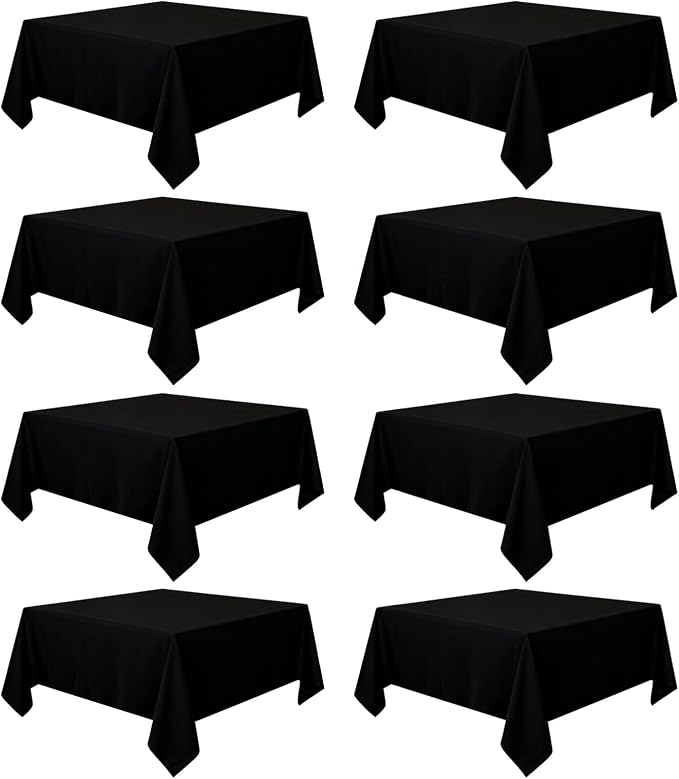 8 Pack Black Square Tablecloth 70 x 70 Inch | Wrinkle Resistant, Washable, Polyester Fabric, Square Table Cloth for Dining Party Banquet Buffet Wedding