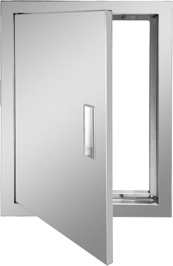 Outdoor Kitchen Door 16" W x 22" H Stainless Steel BBQ Single Access Door Flush Mount Vertical Wall Doors with Handle Suitable for Grilling Station Outside Cabinet Outdoor Kitchen