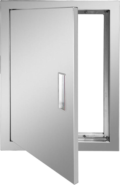 Outdoor Kitchen Door 16" W x 22" H Stainless Steel BBQ Single Access Door Flush Mount Vertical Wall Doors with Handle Suitable for Grilling Station Outside Cabinet Outdoor Kitchen