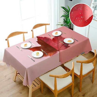 Swono Tablecloth Maple, Autumn Maple Leaf On Coral Pink Table Cloth for Kitchen Dining Tabletop Decoration Parties Weddings, 52 X 70 Inch Rectangle Tablecloth