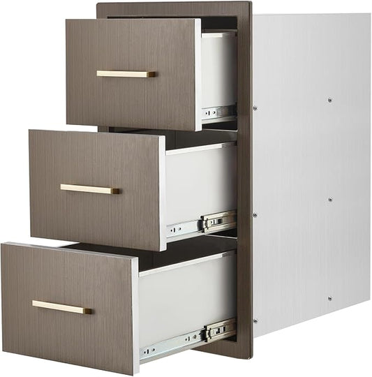 Garvee Outdoor Kitchen Drawers 16" W x 28.5" H x 20.5" D, Flush Mount Triple Access BBQ Drawers with Stainless Steel Handle for Outdoor Kitchens, BBQ Island, Patio Grill Station