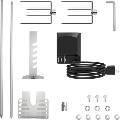 Universal Rotisserie Grill Kit for Most 2–6 Burner Grills,w/120V 4W Motor | UL Certificated BBQ Rotisserie Motor Kit, 28" Splicable Spit Rod, Meat Forks, Adjustable Brackets, Holds Up to 20 Lbs Roasts
