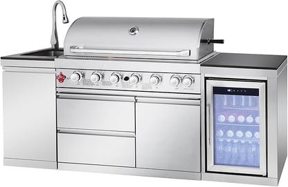 BBQ Outdoor Kitchen Island Grill Barbecue Modular Patio Kitchens Kits with Electric Rotisserie, Sink, fridge, and Burner for More than 10 People
