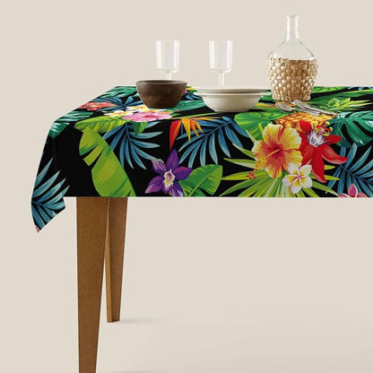 TKS MITLAN Pineapples Decorative Rectangle Tablecloth Hawaii Pineapples Palm Leaves Flowers Polyester Table Cloths Kitchen Table Cover for Dining BBQ Picnic Coffee Table 60 x 84 Inch 6-8 Seats