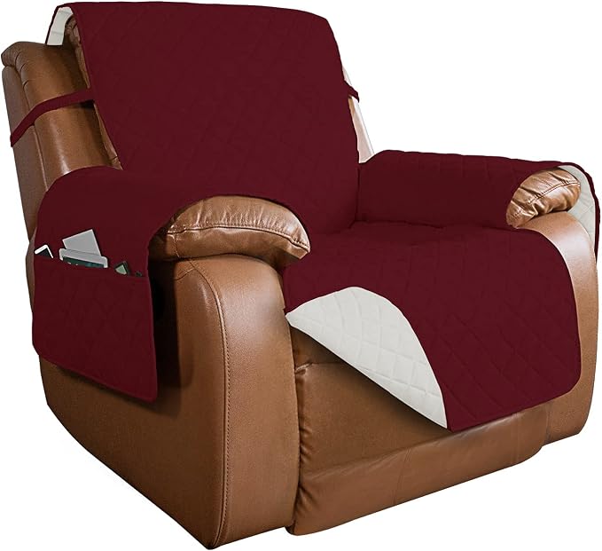 PureFit Reversible Recliner Chair Covers Couch Covers for Dogs, 28 in | Red/Ivory, Water Resistant Couch Protector, Washable Pet Couch Cover with Non Slip and Elastic Straps For Kids