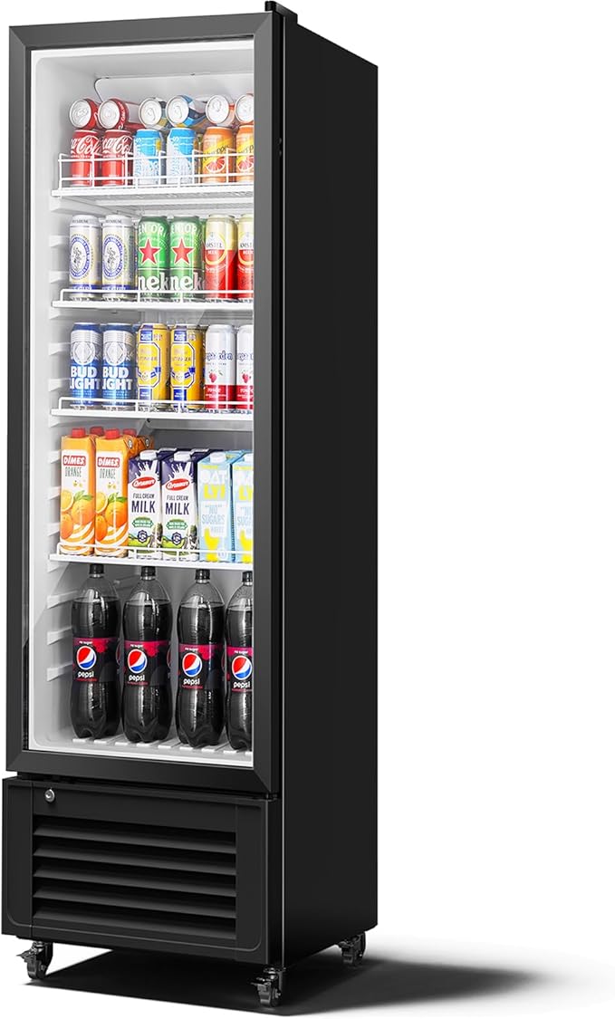 BODEGACOOLER Commercial Beverage Refrigerator, 290L Display Fridge with Soft LED Light, 264 Cans & 120 Bottles Commercial Merchandiser Refrigerator For Kitchen, Home,Office,Garage,Gym,Shop,Man cave