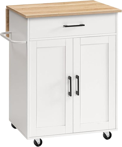 MAHANCRIS Kitchen Island on Wheels with Drop Leaf, Folding Countertop Kitchen Island Cart, Kitchen Island Table with Towel Rack, Drawer, for Kitchen, Dining Room, White and Natural KINW12501