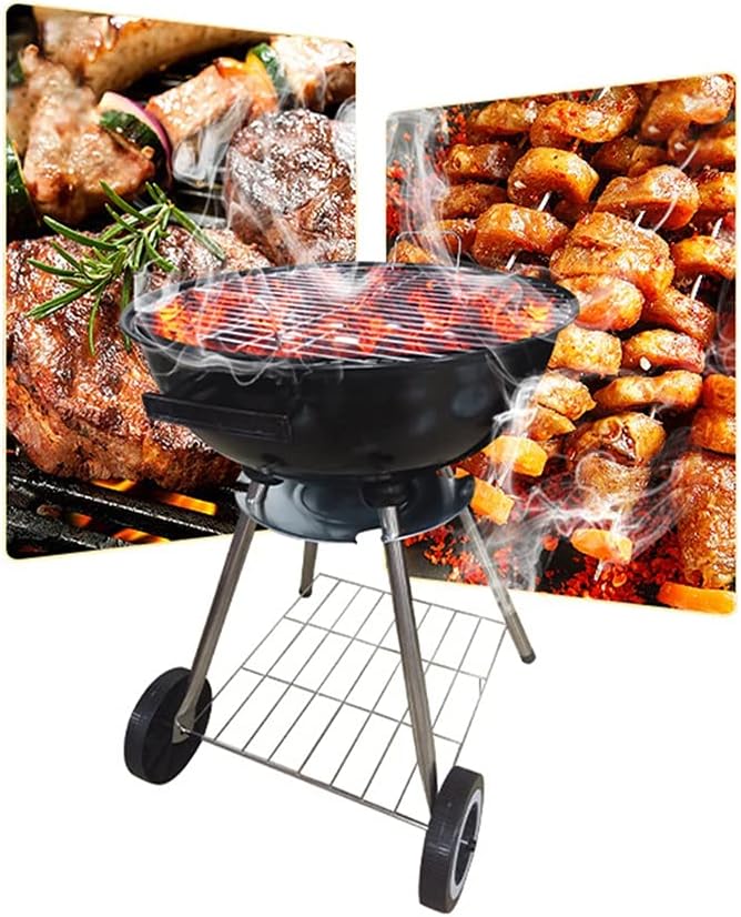 Portable Charcoal BBQ Grill Outdoor Grilling with Lid Kettle Grill Enamel Picnic Patio Backyard Camping Cooking Grate for Chicken Steak,A-1