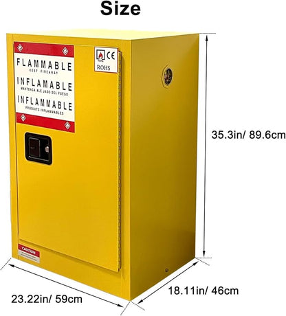 Flammable Safety Storage 23" x 18" x 35.3" Industry Hazardous Cabinet | 24 Gal Fireproof Safe, Manual Closing Doors, Double-Wall Steel, 2 Adjustable Shelves, OSHA Compliant, For Gas Liquid Fuel