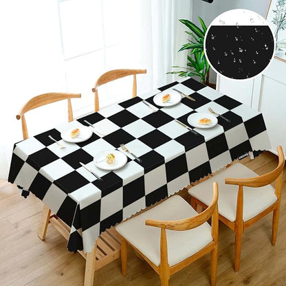 Swono Chess Board 52"X70" Oblong Table Cloth Geometric Black and White Checker Board Wrinkle Free Table Cover Farmhouse Tablecloth for Home Restaurant Picnic Indoor Outdoor Dining