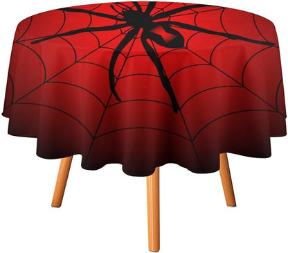 Spider Web Tablecloth, Big Spider Black Spiderweb Gothic Water Resistant Wipeable Table Cover for Picnic Party Holiday Kitchen Dinner Table 50"