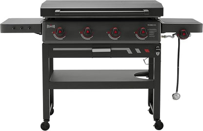 Feasto 36-Inch 4 Burner Propane Flat Top Grill with Hood and Side Burner | 720 Sq. In. Outdoor Griddle with Protective Hood, 50,000 BTU Main Burners, 13,000 BTU Lidded Side Burner, Folding Side Table