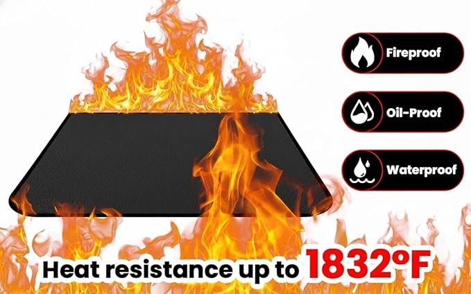 48 x 36 Inch Under Grill Mat with Storage Bag, Double-Sided Silicone Fiberglass Grill Pad, Fire Resistant Waterproof Oil-Proof BBQ Mat for Deck, Patio, Lawn, Smoker, Griddle & Fire Pit