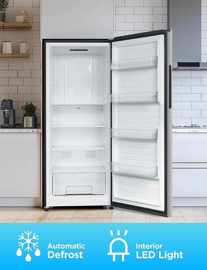 Commercial Cool 16.4 Cu. Ft. Convertible Freezer Refrigerator, Upright Fridge with Glass Shelves, Reversible Door, ENERGY STAR rated, Auto Defrost, CCUC1640GS, Stainless Look | Upright Fridge with Glass Shelves, Reversible Door, ENERGY STAR rated, Auto...