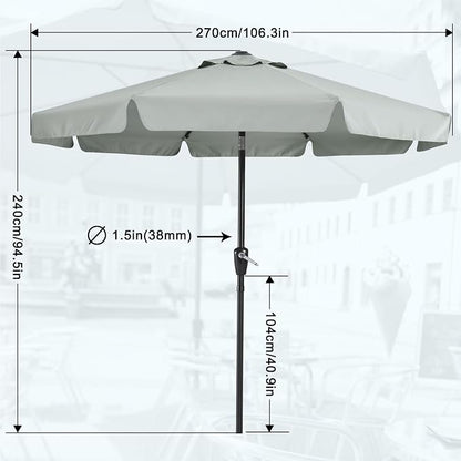 MASTERCANOPY 9ft Patio Umbrella with Valance, Crank & Tilt, Light Gray | 8 ribs, UV/fade-resist, waterproof, vent, for garden/deck/yard/pool