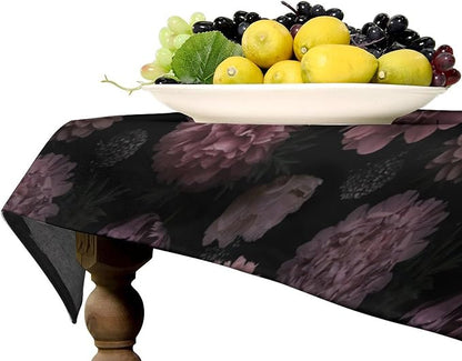 Vintage Florals Tablecloth, Gothic Summer Garden Peonies Flowers Rustic Roses Boho Botanical Plant Water Resistant Wipeable Table Cover for Picnic Party Holiday Kitchen Dinner Table 55"x75"