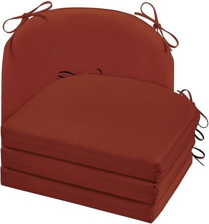 Cozyide Outdoor Chair Cushions, Waterproof Patio Seat Cushions with Adjustable Straps, Round Corner Patio Chair Cushions for Garden, Brick Red, 17x16x2 Inch (Pack of 4)