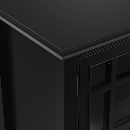 SIMPLIHOME Connaught 60" Wide Solid Wood Buffet Cabinet in Black | Traditional sideboard with glass doors, adjustable shelves and notched legs for the dining room, entryway or living room.