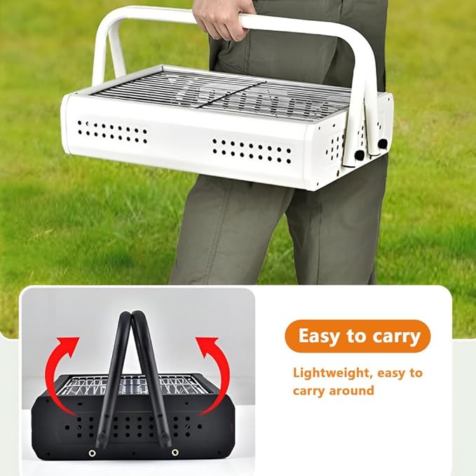 AIZYR Small Charcoal Grill, Stainless Steel Barbecue Grill Portable Lightweight BBQ Grill Indoor Outdoor Grill Tools for Camping Travel Party,Black