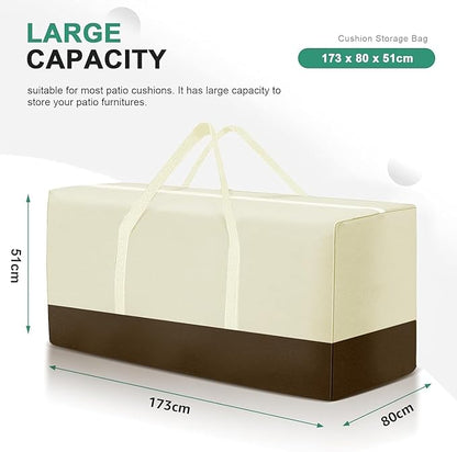 2 Pack Extra Large Patio Outdoor Waterproof Cushion Storage Bag, Outdoor Cushion Furniture Storage Bag with Handles and Zippered 68 x 30 x 20 Inch, Beige 2#