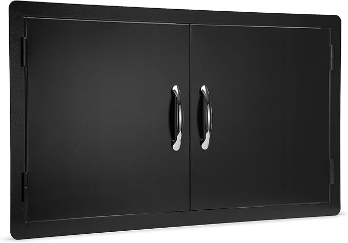 Stanbroil Outdoor Kitchen Doors 36W x 21H Inch BBQ Access Door - Wall Construction Vertical Double Door Flush Mount for Outdoor Kitchen Grilling Station or Commercial BBQ Island - Black