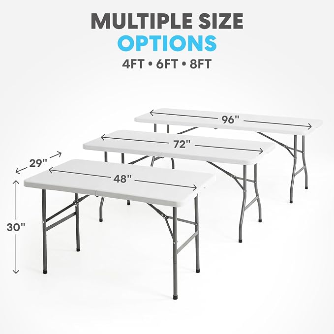 SIMPLI-MAGIC 4ft Plastic Folding Table, Indoor Outdoor Heavy Duty Portable/Handle, Lock for Picnic, Party, Camping - White