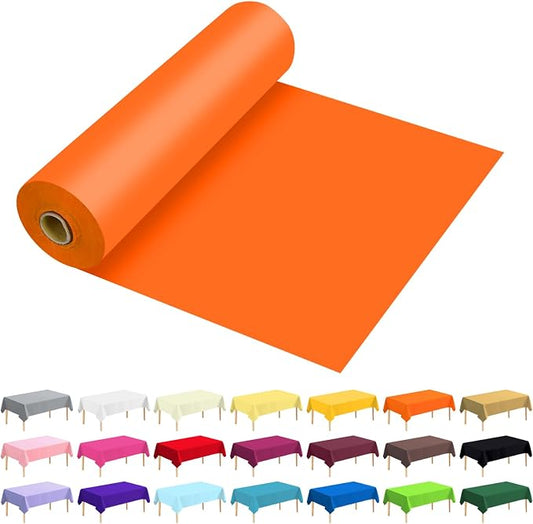 54 Inch X 100 Feet Plastic Table Cover Roll Premium Disposable Plastic Tablecloth for All Type/Shape Tables | Picnic, Party, Banquet, Birthdays, Weddings (Orange, 54 Inch X 100 Feet)