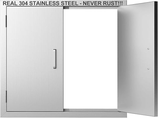 Outdoor Kitchen Doors 24" W x 24" H-304 Stainless Steel Never Rust BBQ Access Door-Double Layer-Outside Cabinet Door-Weatherproof GrillDoor-Flush Mount BBQ Island Doors-MetalDoor for Outdoor Kitchen