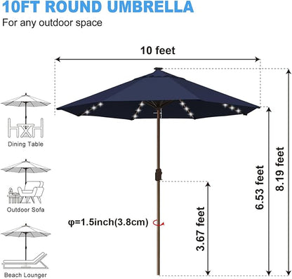 Eurmax USA 10-Year-Non-Fading 10FT Outdoor Patio Market Umbrella with LED Lights,UPF50+ UV Resistant,Heavy Duty Commercial Grade,Crank Lift Design,Windproof Vented Top for Garden,Pool,Deck,Navy Blue