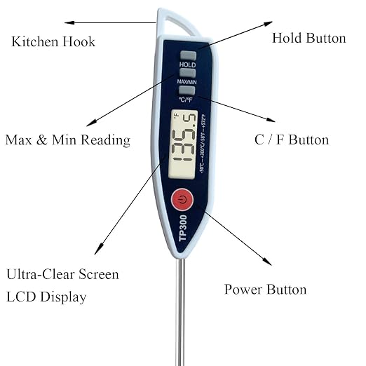 Digital Meat Food Thermometer for Candy Candle Milk BBQCooking Kitchen BBQ, Probe Instant Read Thermometer for Pork Deep Fry Roast Baking Temperature (Pack of 2)