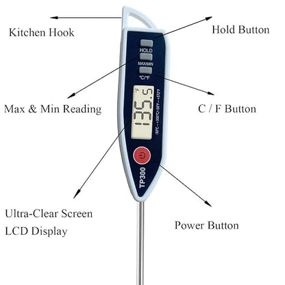 Digital Meat Food Thermometer for Candy Candle Milk BBQCooking Kitchen BBQ, Probe Instant Read Thermometer for Pork Deep Fry Roast Baking Temperature