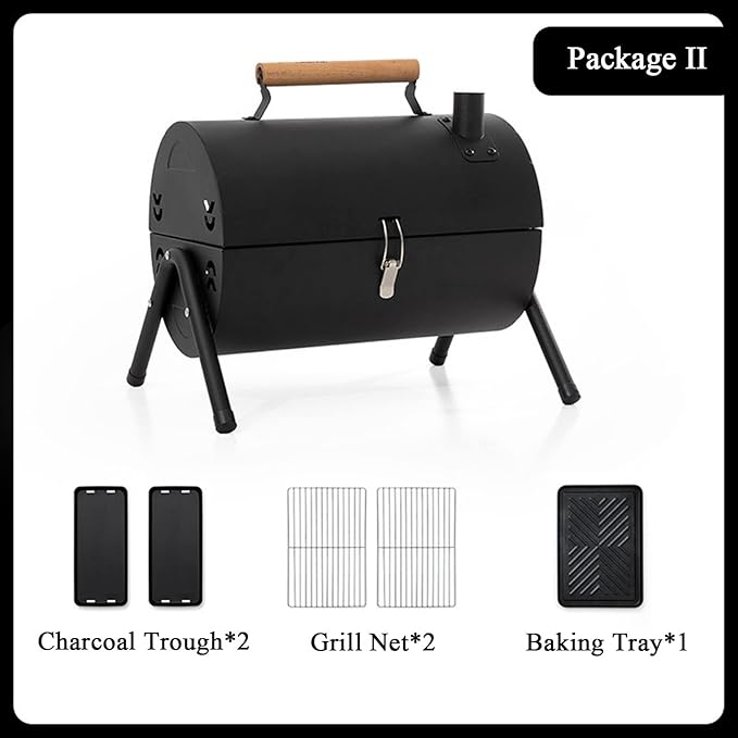 JATIBOSH Portable Charcoal Grill, Tabletop Outdoor Barbecue Smoker, Small BBQ Grill for Outdoor Cooking Backyard Camping Picnics Beach Black Suitable for 2-4 People