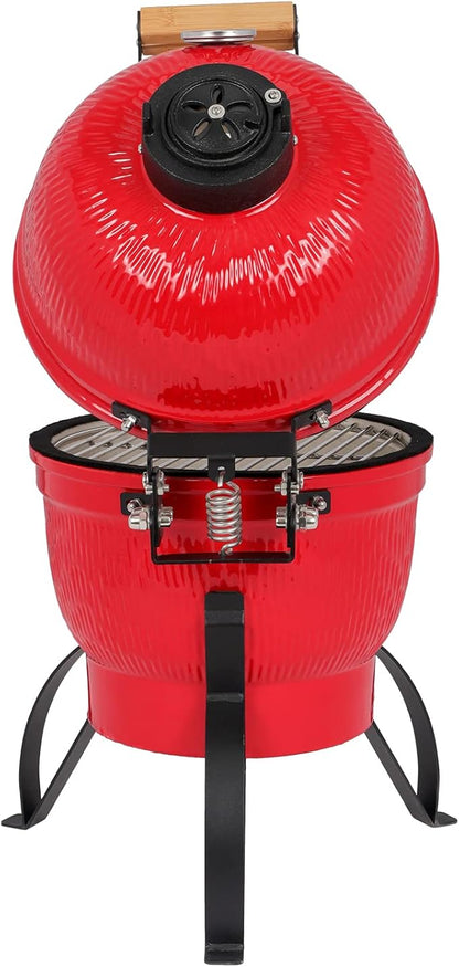 13in Round Ceramic Charcoal Grill,Vertical Charcoal Grills,Tabletop Barbecue Smoker,Heavy Duty Outdoor Cooking & Camping BBQ Grill,with Built-in Thermometer,for Garden Patio Beach Backyard (Orange)