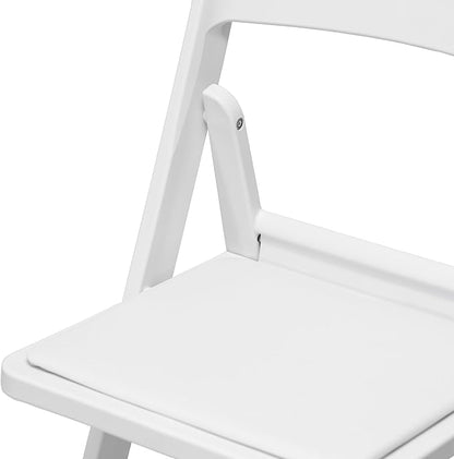 Flash Furniture Hercules Tucker Commercial White Resin Folding Chair - Lightweight, Vinyl Padded Removable Seat, Indoor Outdoor Use, Event & Wedding Ready
