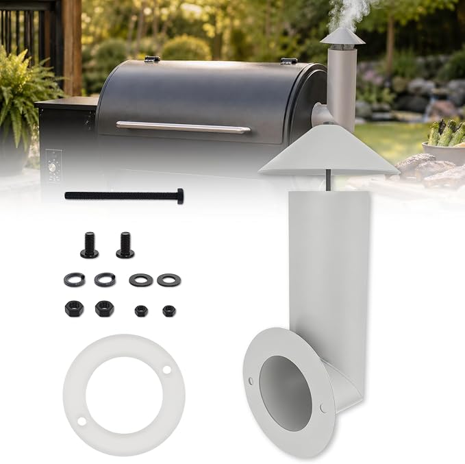 Adjustable Pellet Grill Smoke Stack Chimney, Cap, Gasket, 3.5-Inch Opening | Compatible with Pit Boss Traeger Camp Chef pellet grills, helps vent smoke and heat, replacement for worn exhaust parts